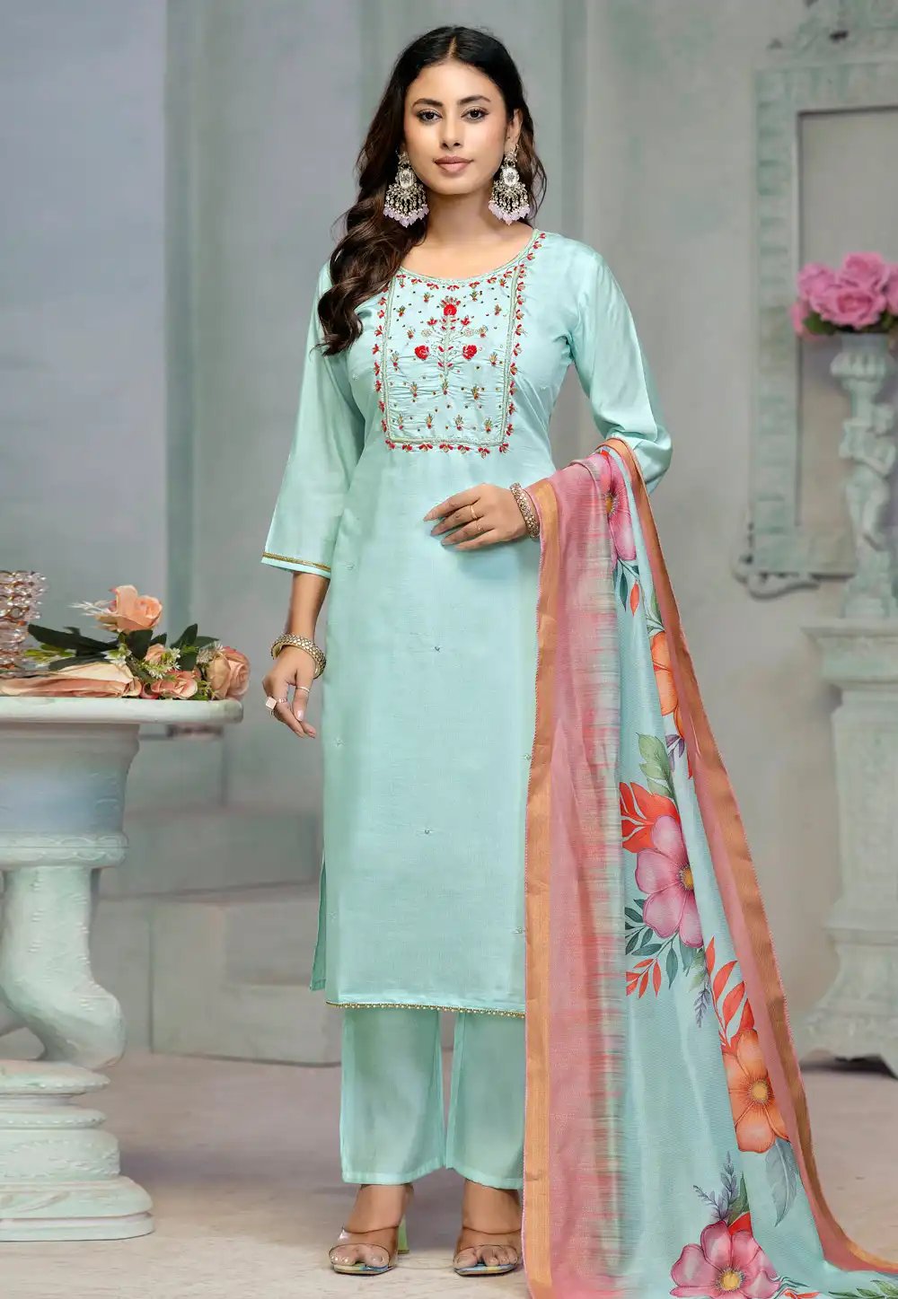 Sky Blue Rayon Readymade Pakistani Suit 290792