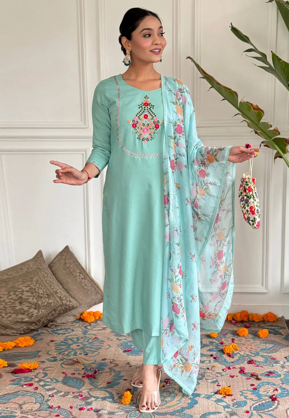 Sky Blue Rayon Readymade Pakistani Suit 301903