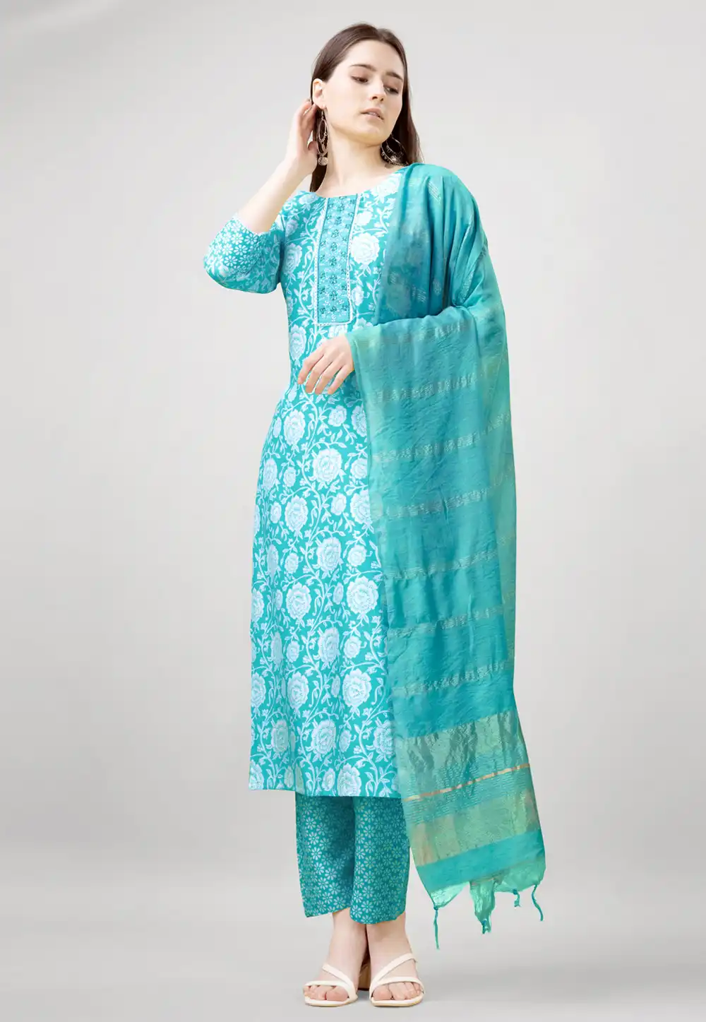 Sky Blue Rayon Readymade Pant Style Suit 292463