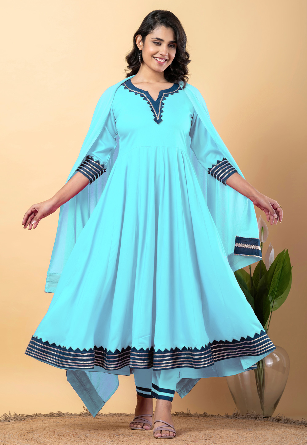 Sky Blue Rayon Readymade Pant Style Suit 309280