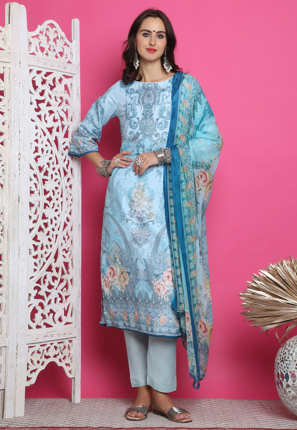 Sky Blue Satin Pakistani Suit 310120