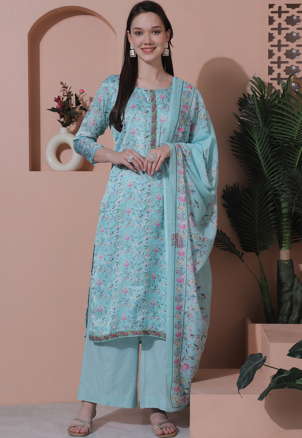 Sky Blue Satin Palazzo Suit 309907