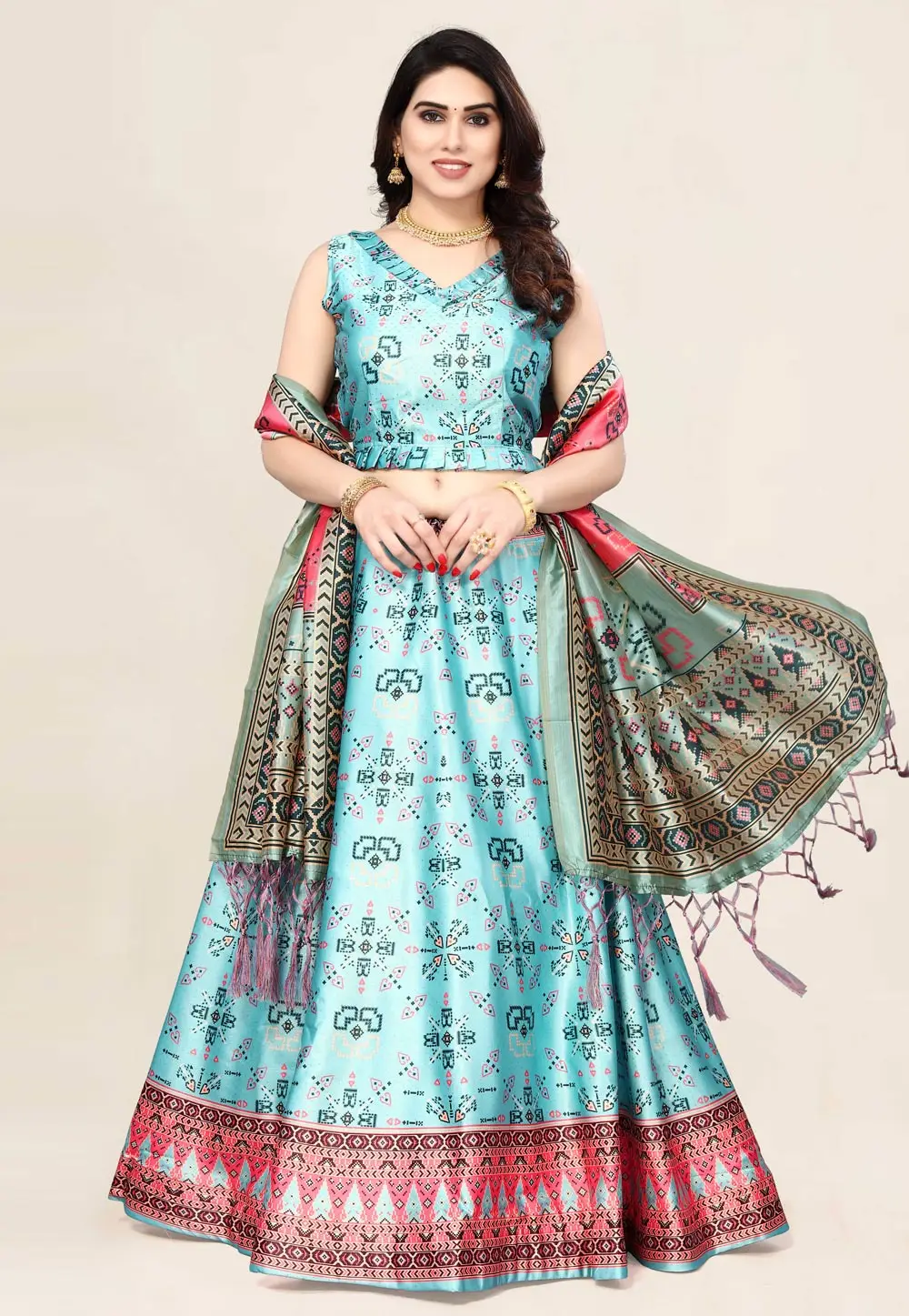 Sky Blue Satin Silk Lehenga Choli 297166