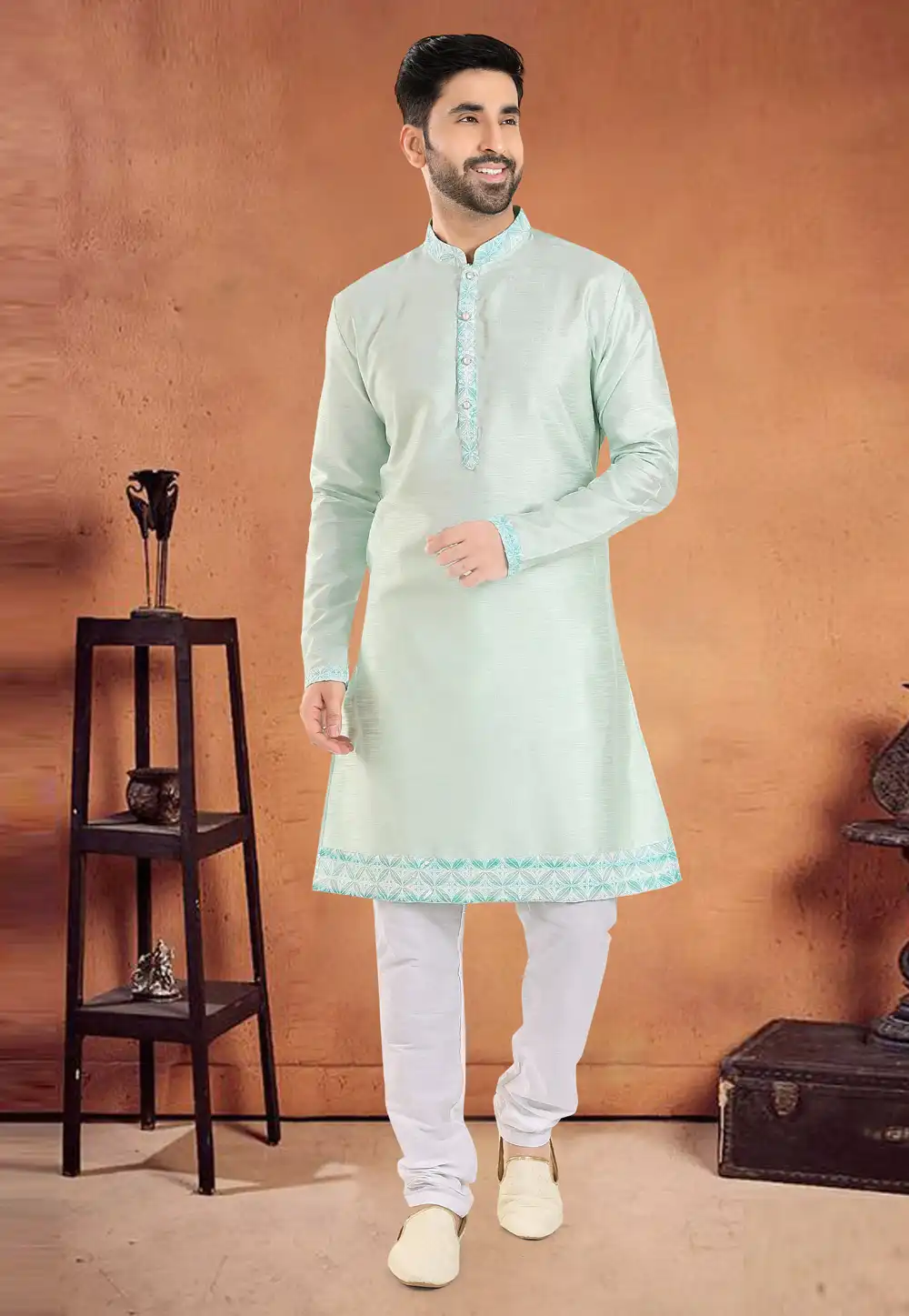 Sky Blue Silk Kurta Pajama 290574