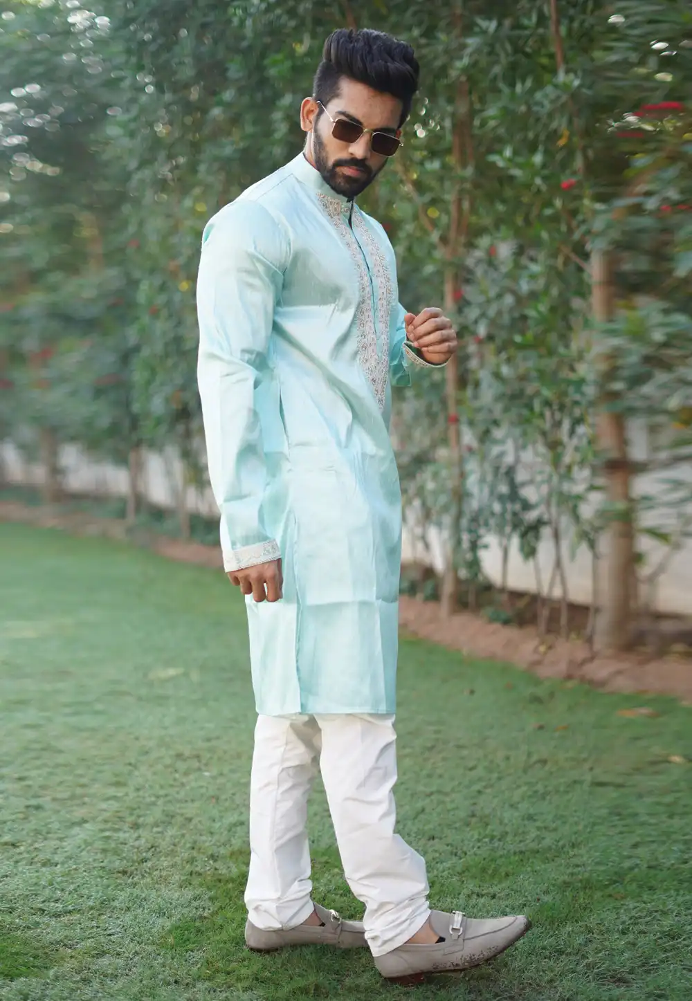 Sky Blue Silk Kurta Pajama 293393