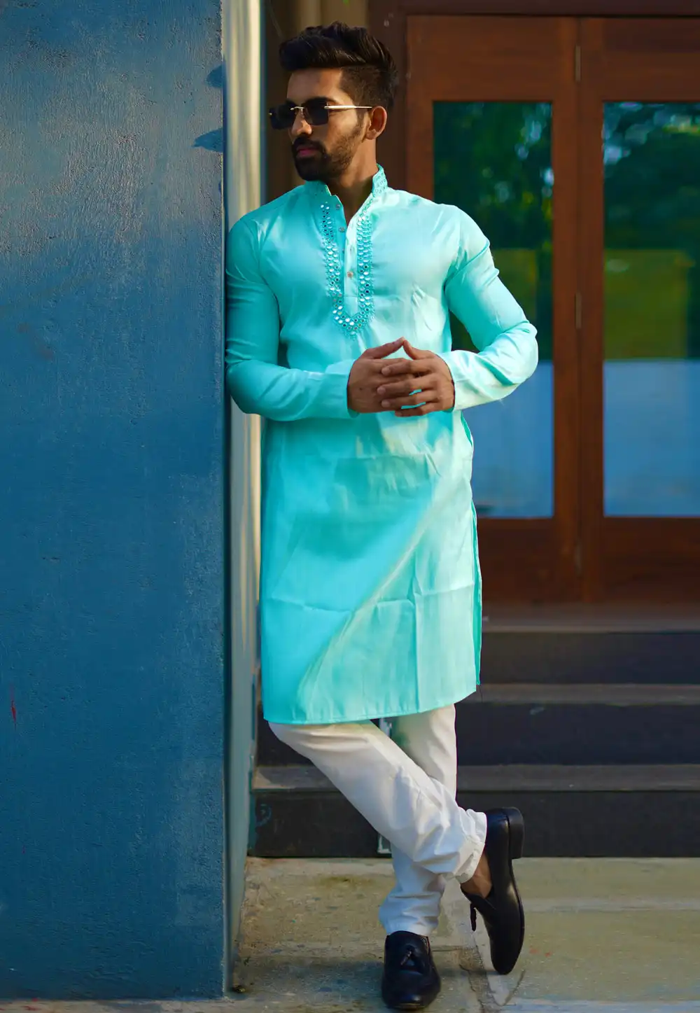 Sky Blue Silk Kurta Pajama 293773