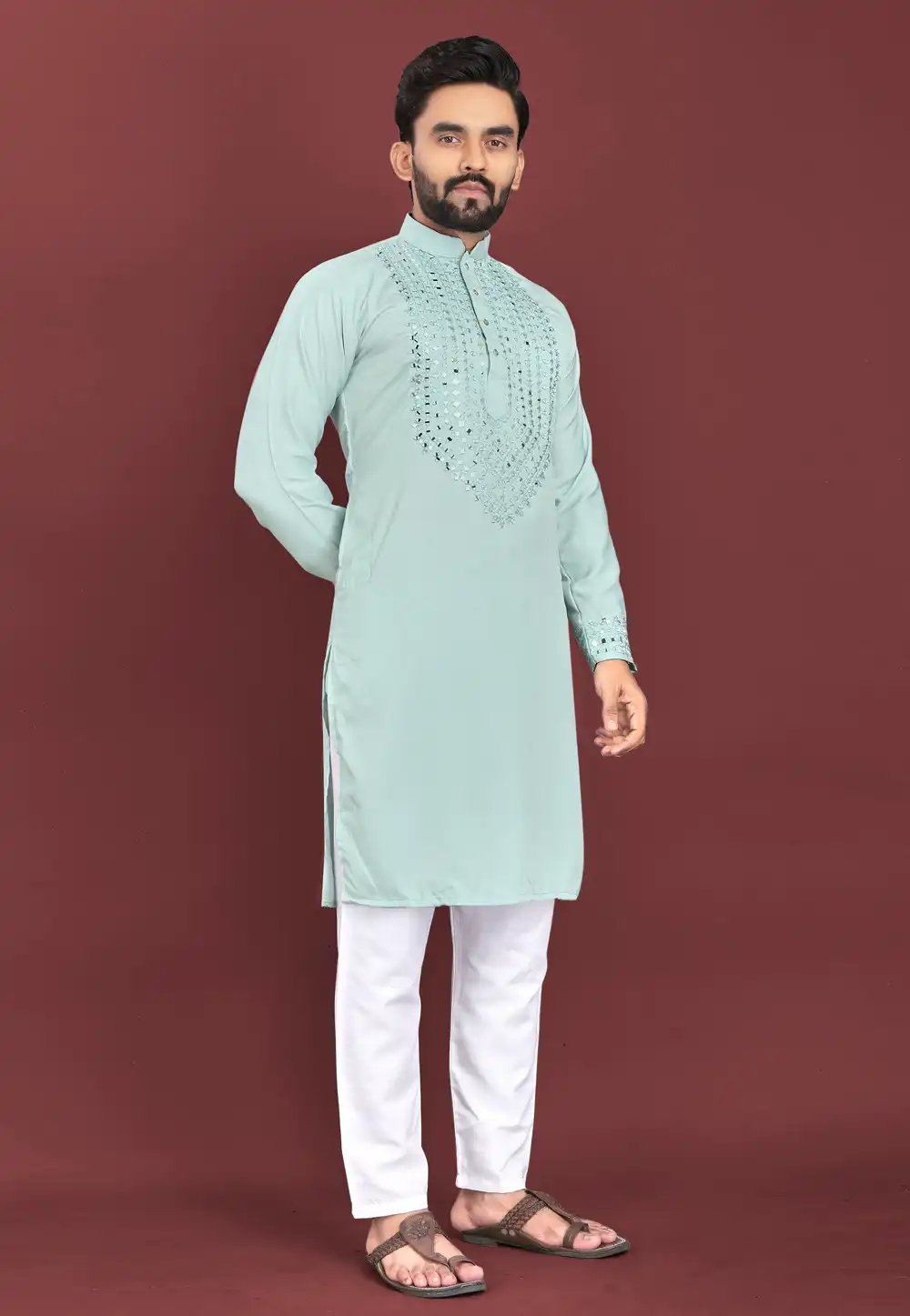 Sky Blue Silk Kurta Pajama 293798