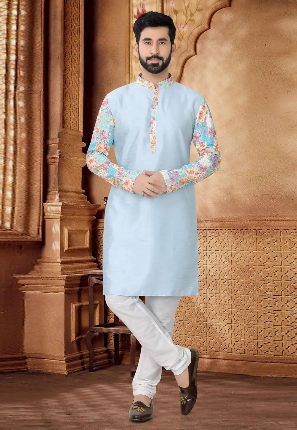 Sky Blue Silk Kurta Pajama 296920