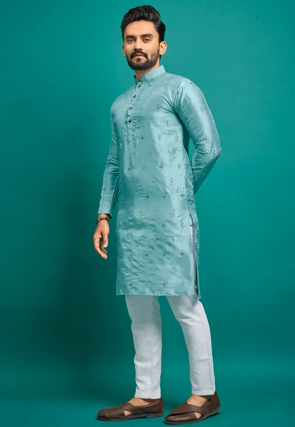 Sky Blue Silk Kurta Pajama 293826