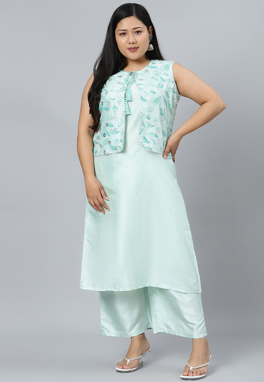 Sky Blue Silk Kurta Set With Palazzo 305575