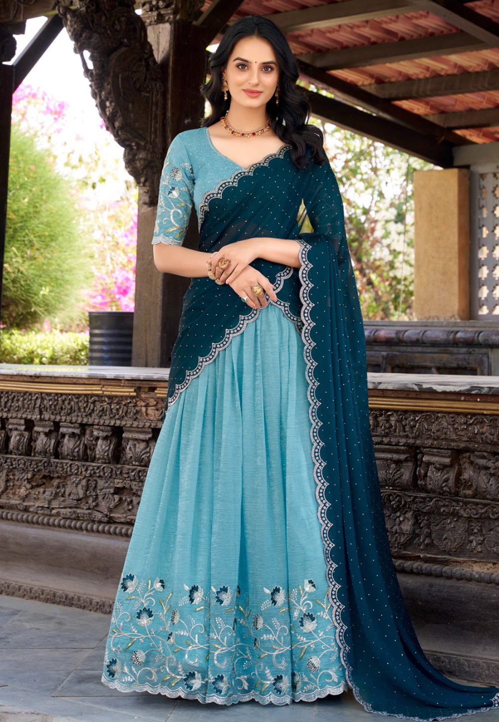 Sky Blue Silk Lehenga Choli 309197
