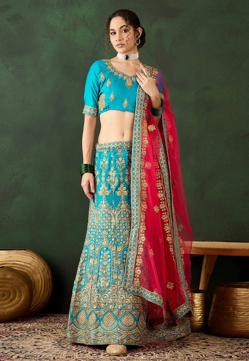 Sky Blue Silk Lehenga Choli 294398