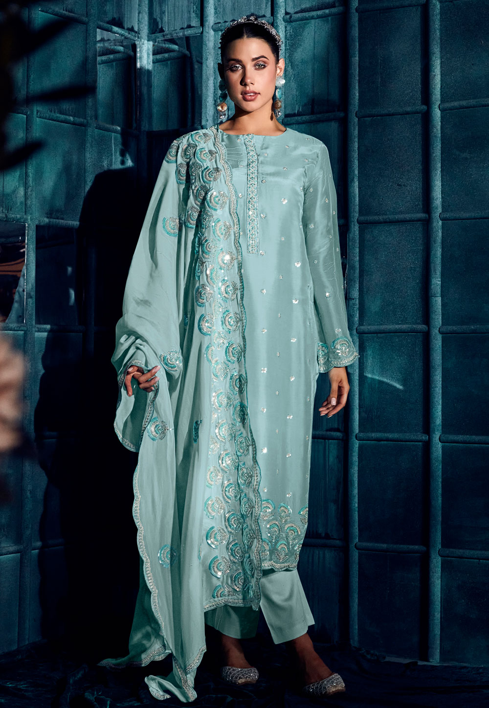 Sky Blue Silk Pakistani Suit 283851