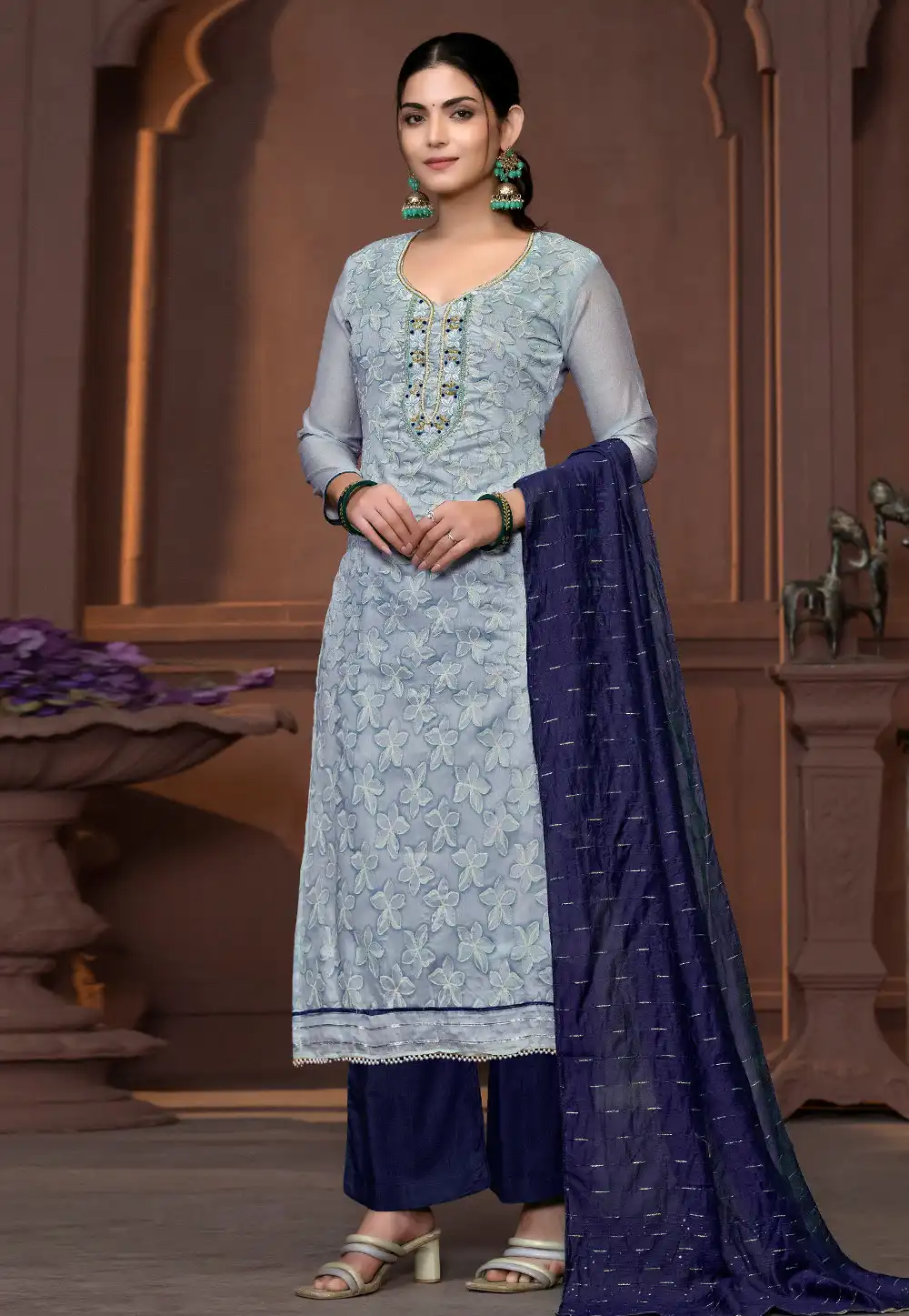 Sky Blue Silk Pakistani Suit 294165