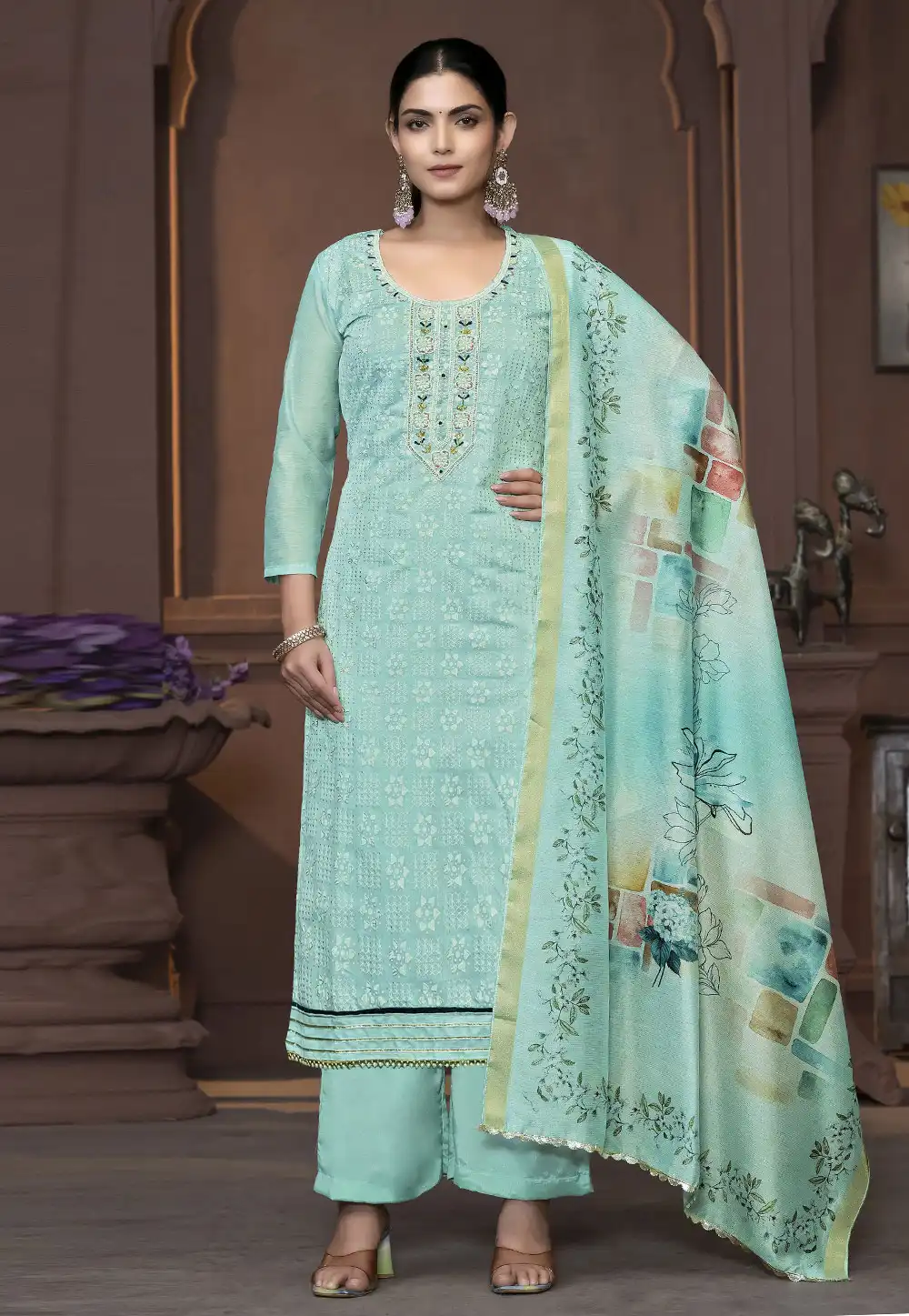 Sky Blue Silk Palazzo Suit 294234