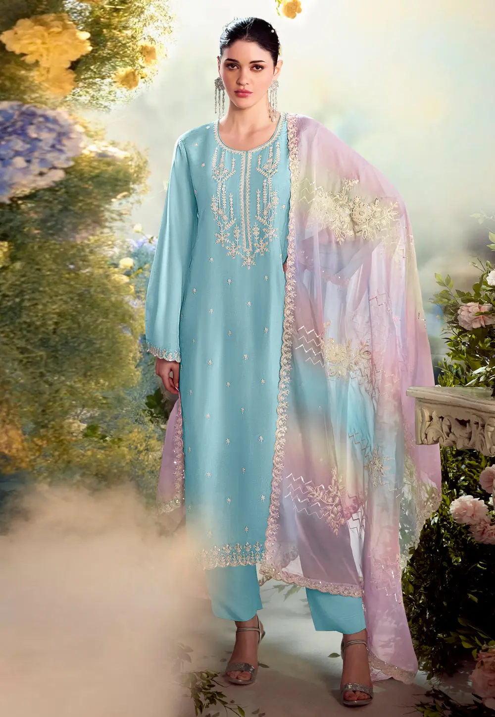 Sky Blue Silk Pant Style Suit 299299