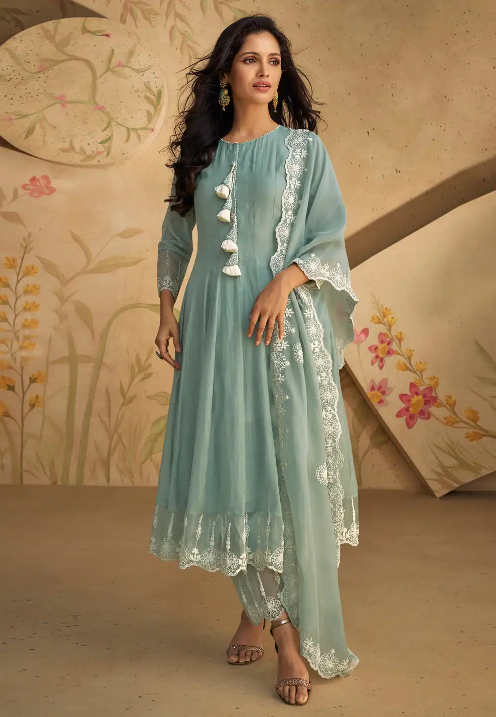 Sky Blue Silk Pant Style Suit 291698