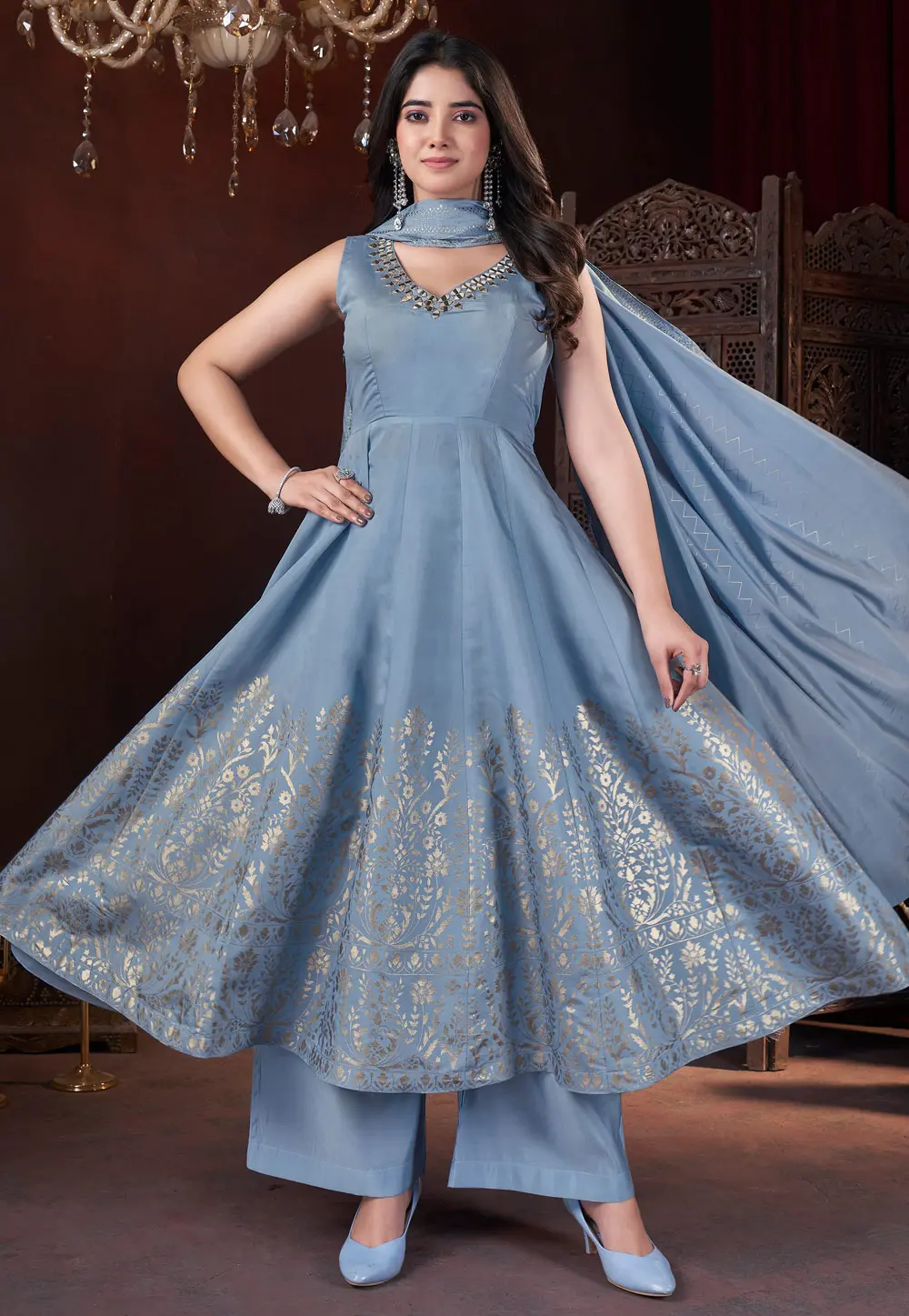 Sky Blue Silk Readymade Pakistani Suit 304441