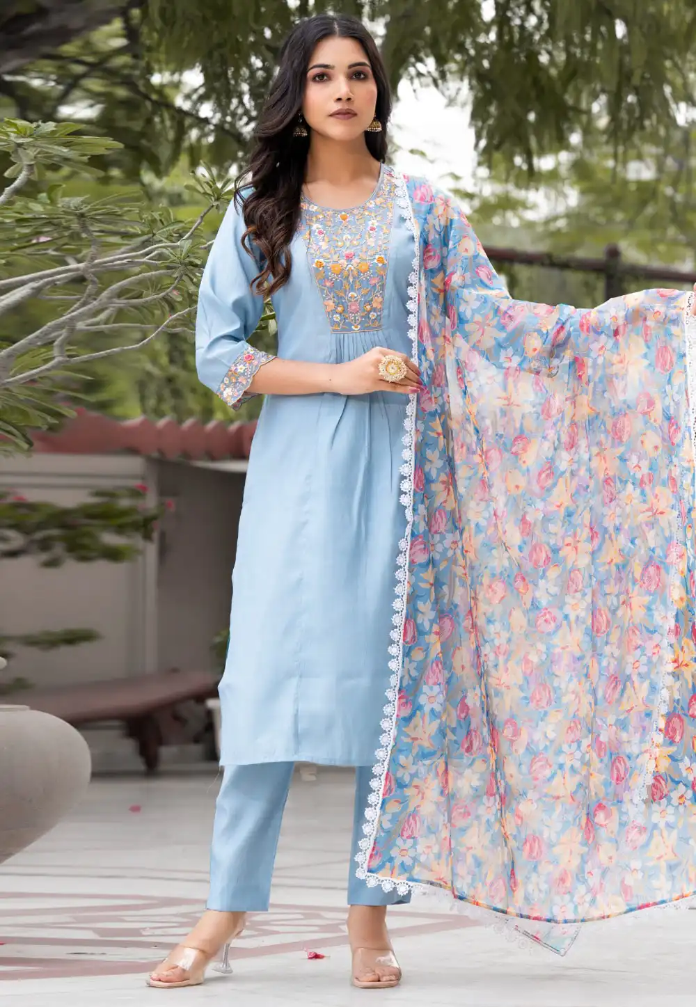 Sky Blue Silk Readymade Pakistani Suit 291110