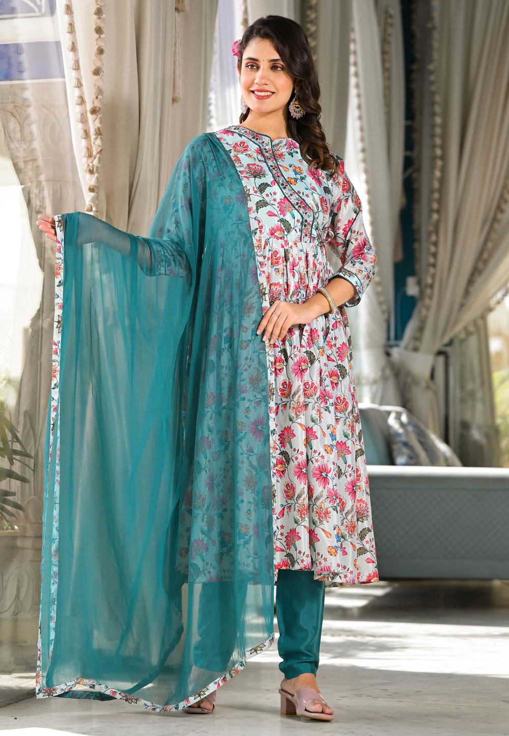 Sky Blue Silk Readymade Pakistani Suit 280587