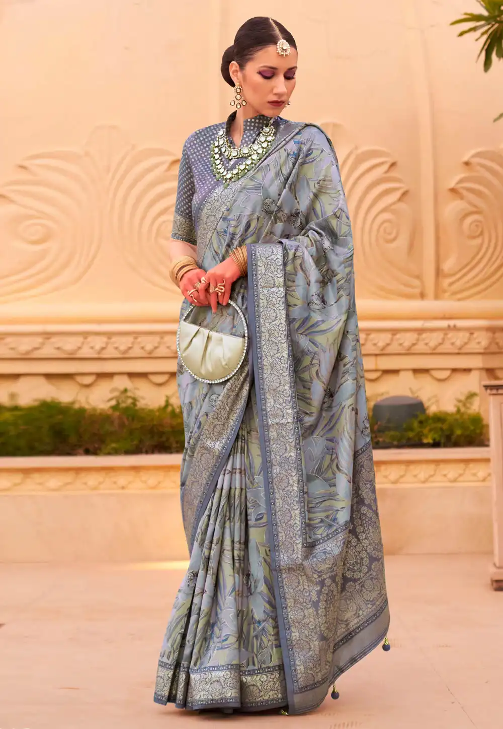 Sky Blue Silk Saree With Blouse 291592