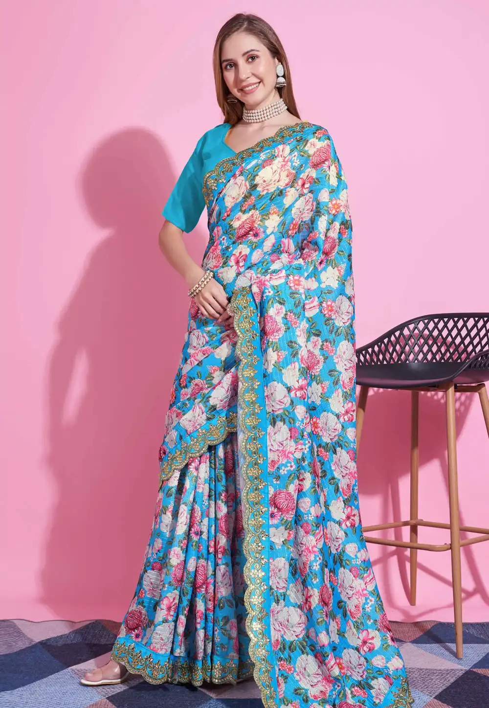 Sky Blue Silk Saree With Blouse 290825