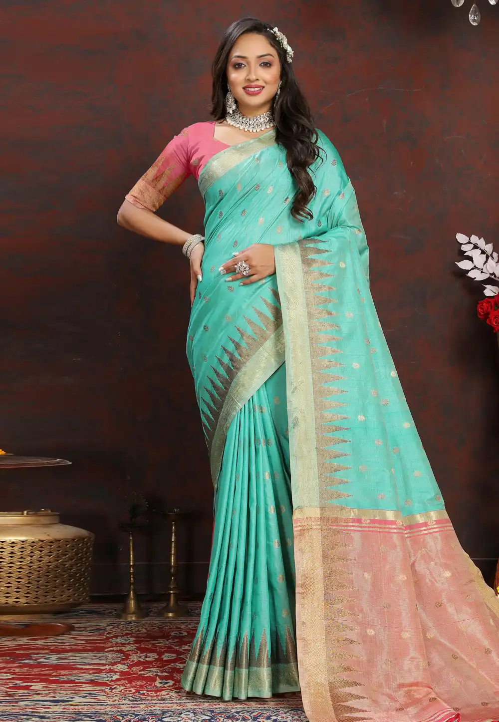 Sky Blue Silk Saree With Blouse 290864