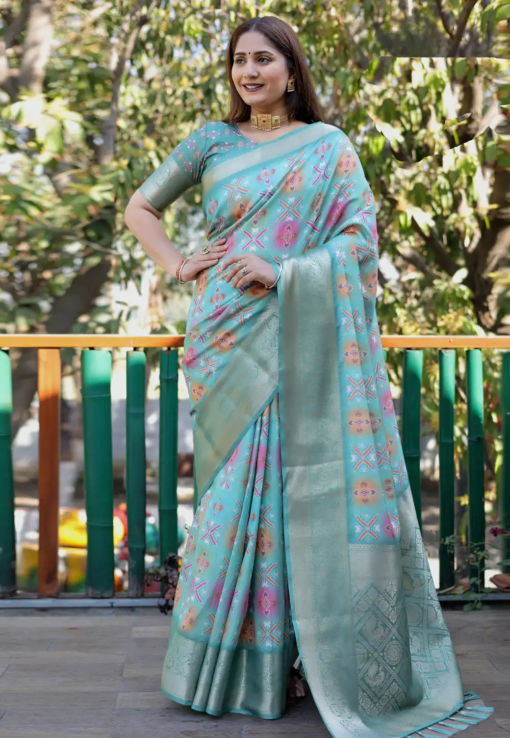 Sky Blue Silk Saree With Blouse 294651