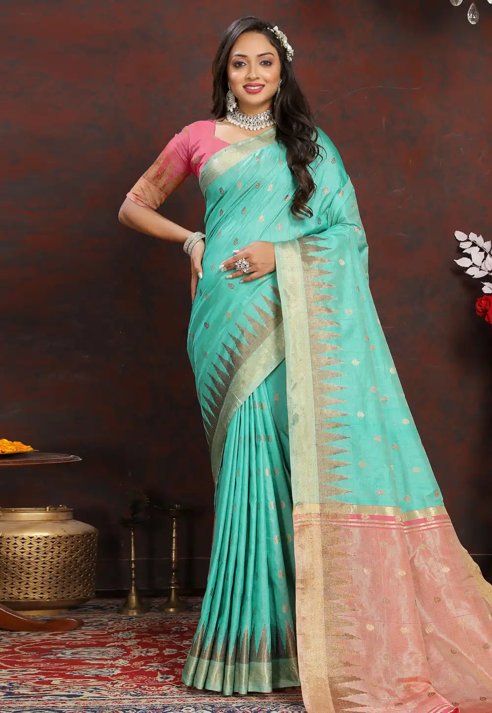 Sky Blue Silk Saree With Blouse 290870