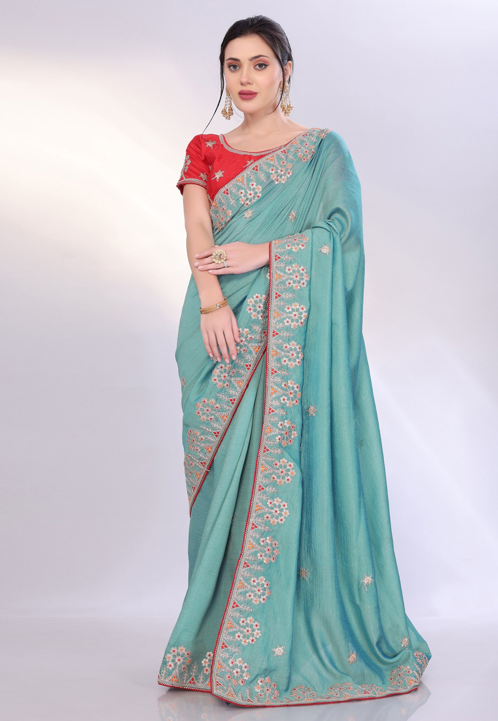 Sky Blue Silk Saree With Blouse 305651