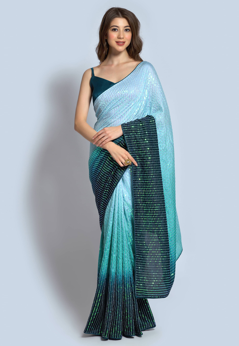 Sky Blue Silk Saree With Blouse 310295