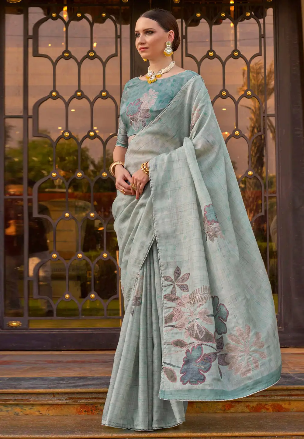 Sky Blue Silk Saree With Blouse 295169