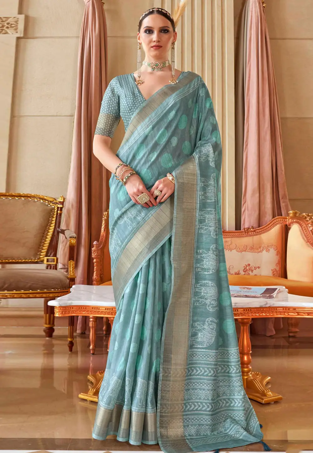 Sky Blue Silk Saree With Blouse 295177