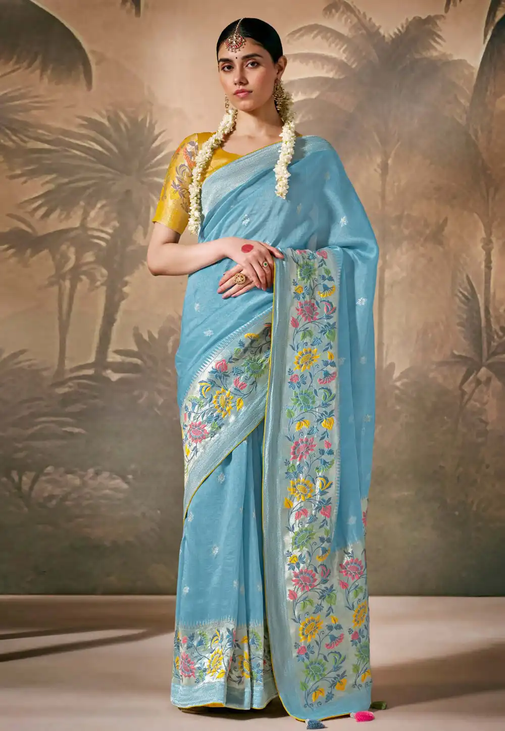 Sky Blue Silk Saree With Blouse 294816