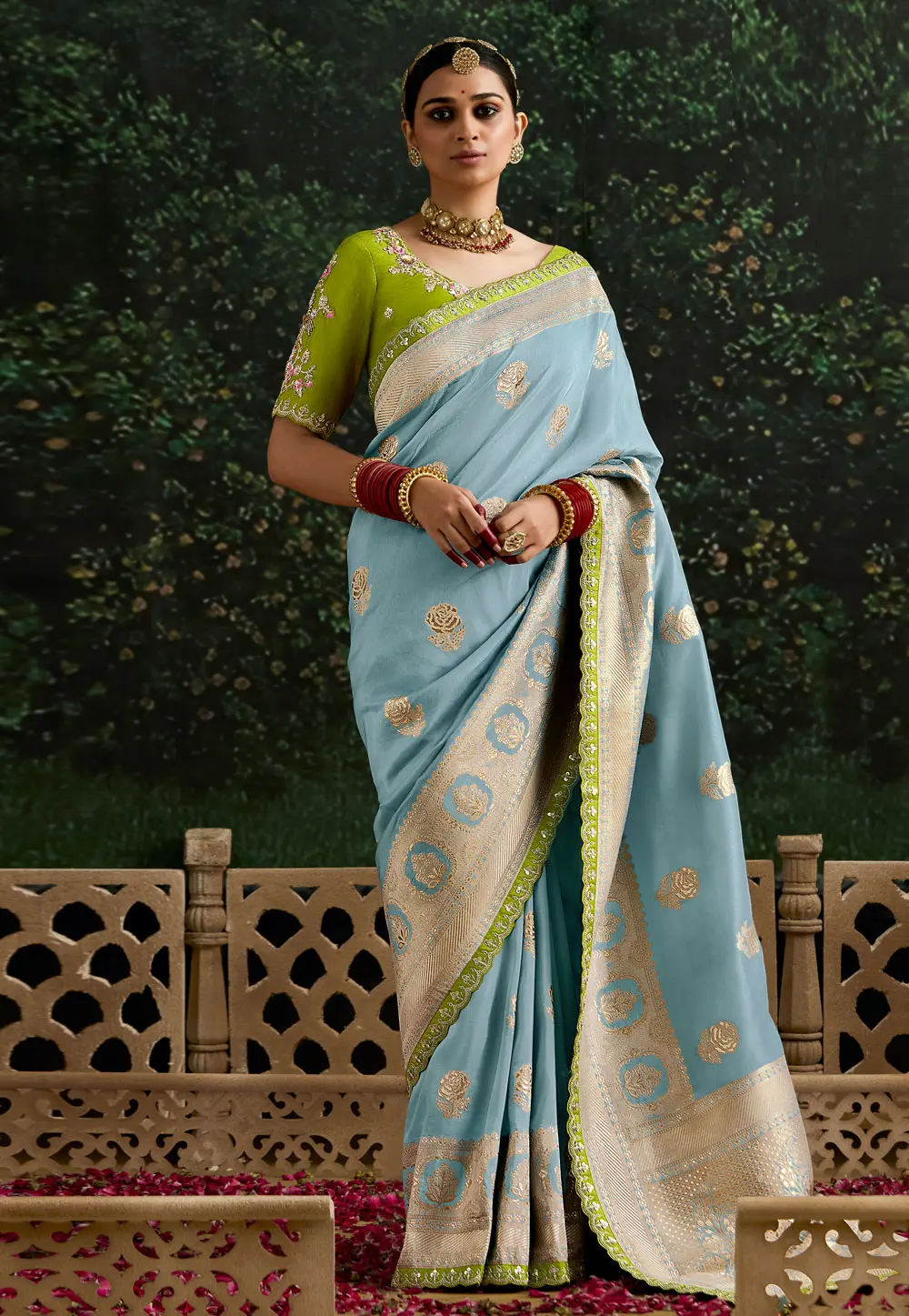 Sky Blue Silk Saree With Blouse 297751