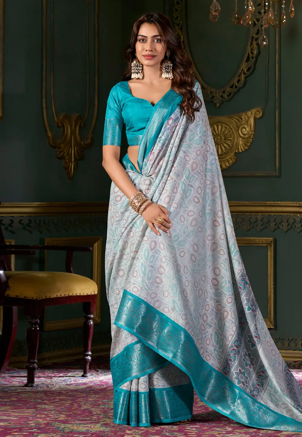 Sky Blue Silk Saree With Blouse 296525