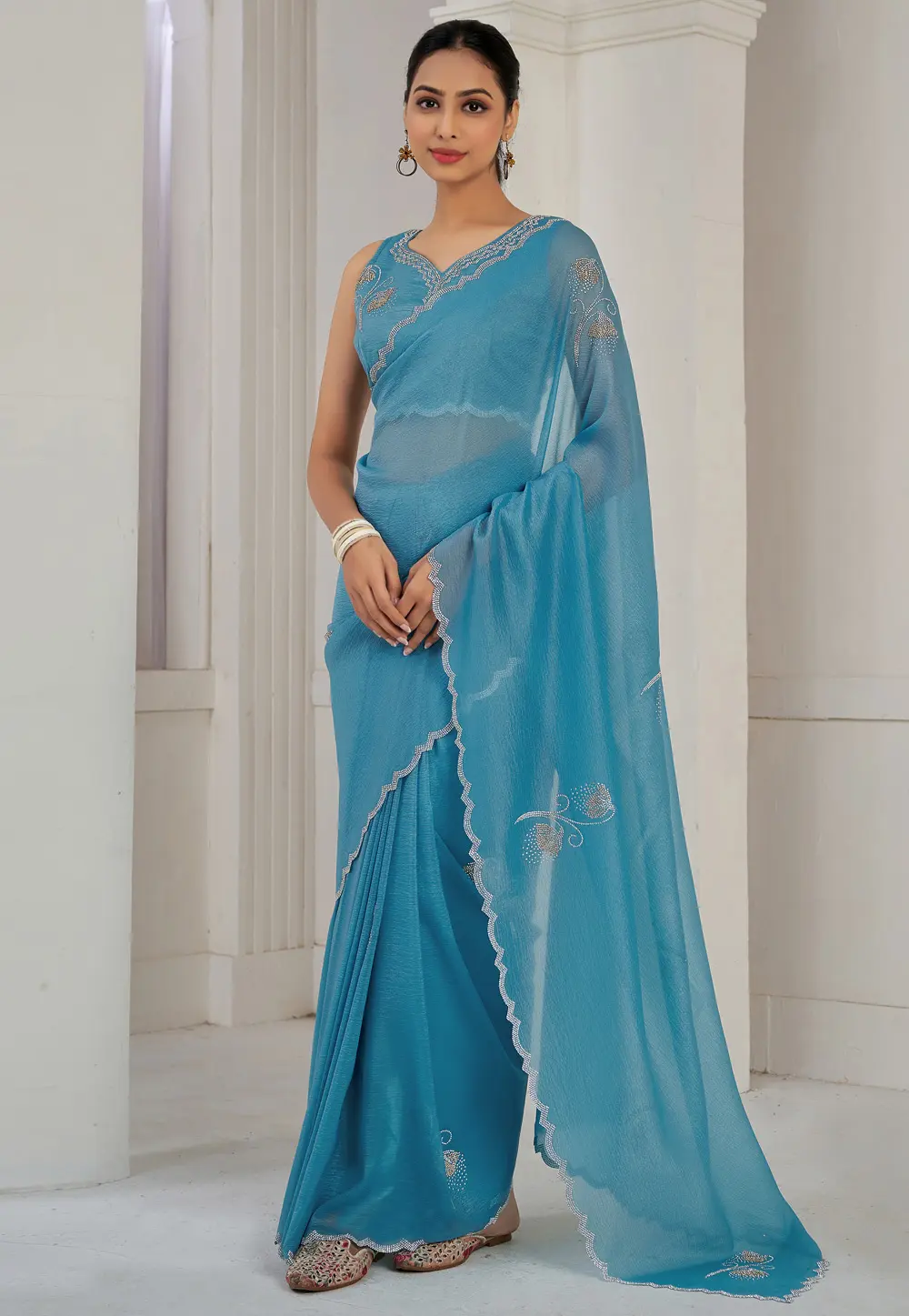 Sky Blue Silk Saree With Blouse 299465