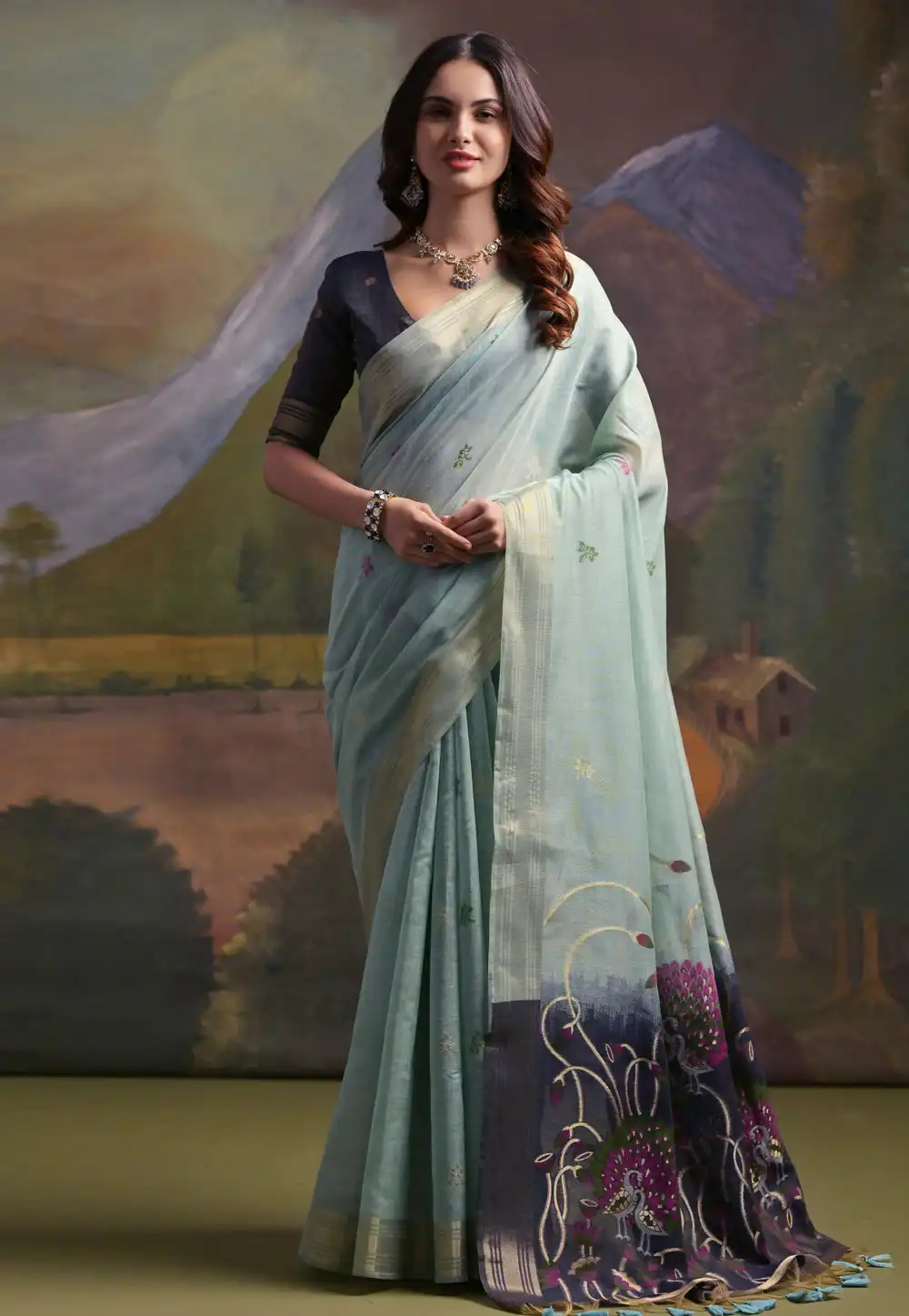 Sky Blue Silk Saree With Blouse 292436