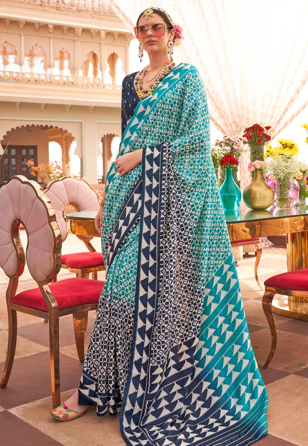 Sky Blue Silk Saree With Blouse 302266