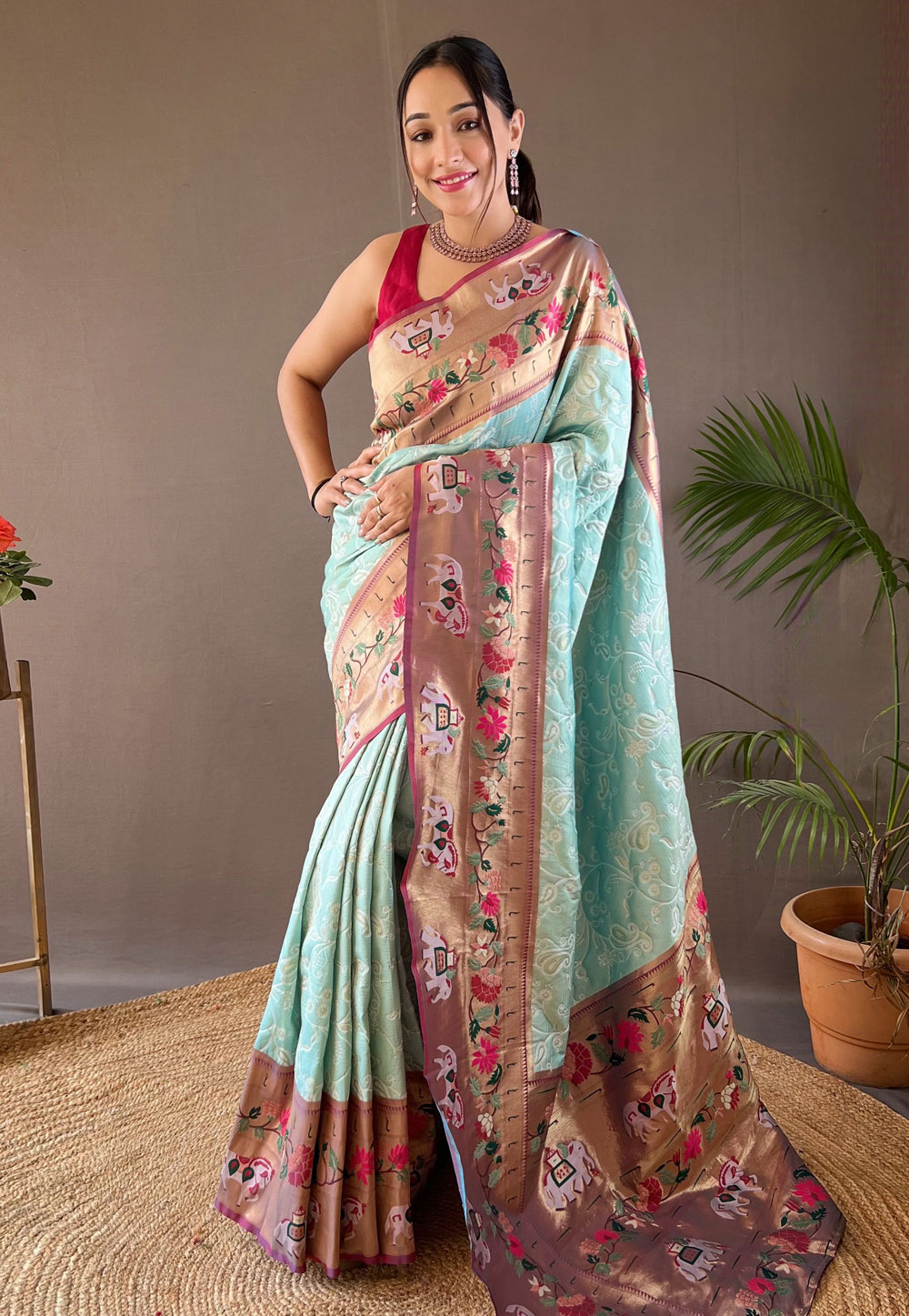 Sky Blue Silk Saree With Blouse 287430