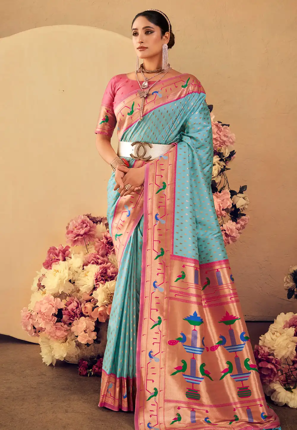 Sky Blue Silk Saree With Blouse 290206