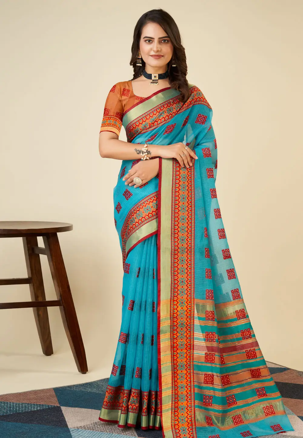 Sky Blue Silk Saree With Blouse 296360