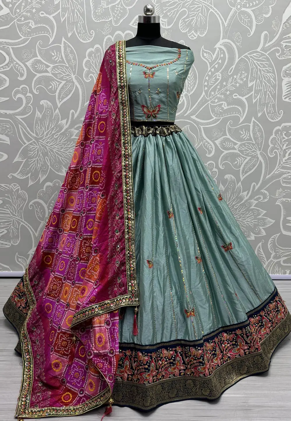 Sky Blue Silk Wedding Lehenga Choli 296991