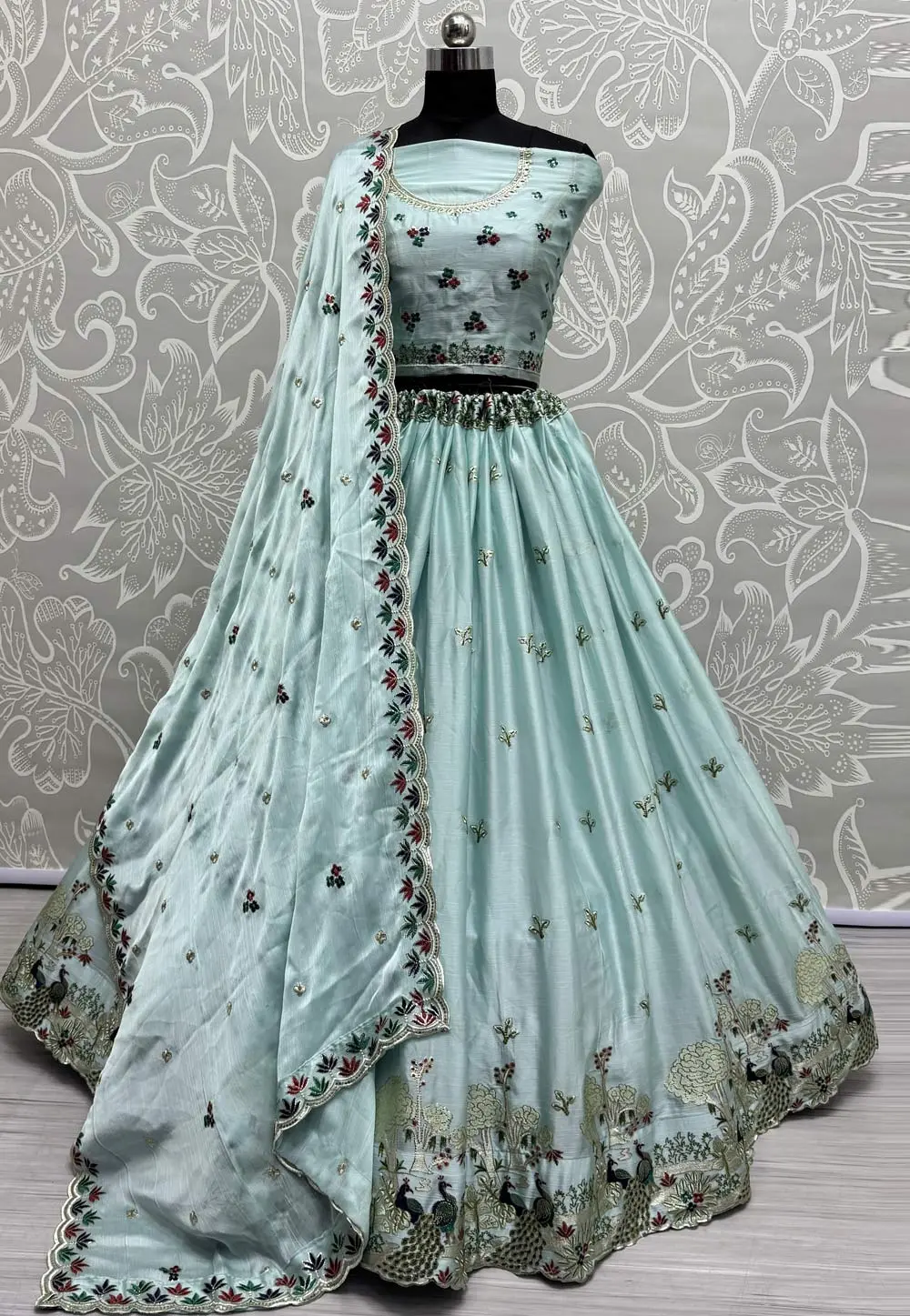 Sky Blue Silk Wedding Lehenga Choli 299740