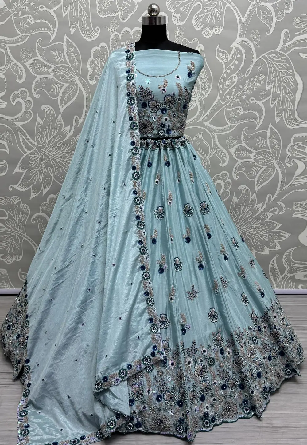 Sky Blue Silk Wedding Lehenga Choli 299746