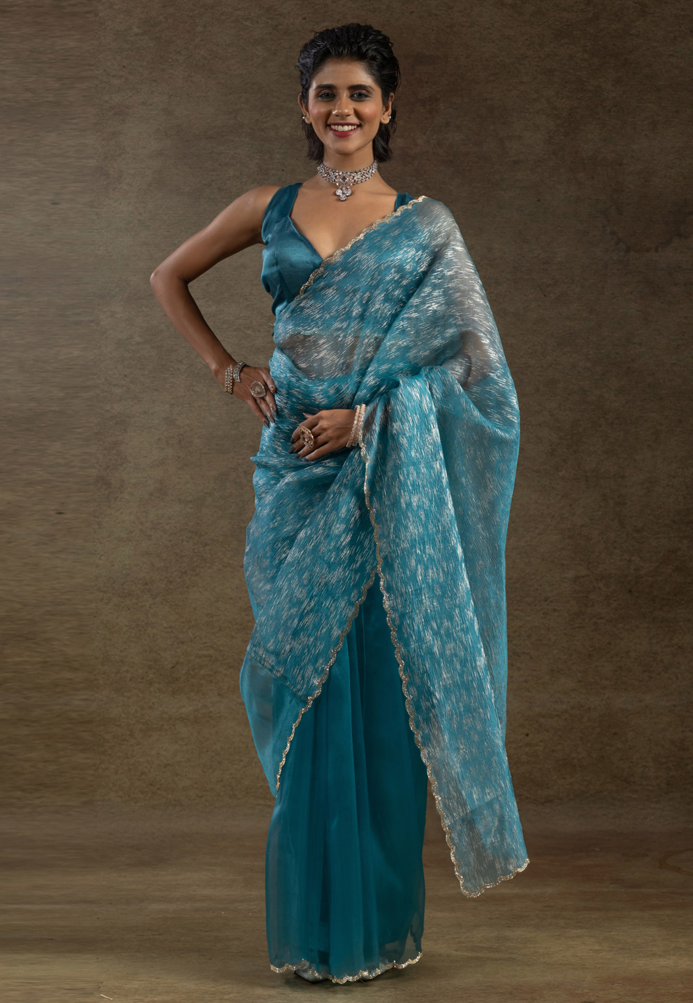 Sky Blue Tissue Saree With Blouse 309369