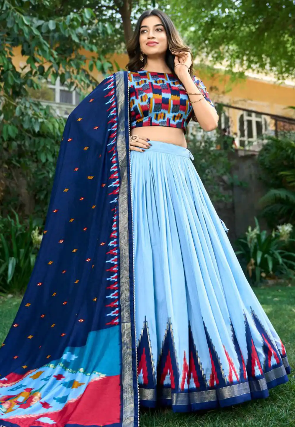 Sky Blue Tussar Silk Lehenga Choli 290170