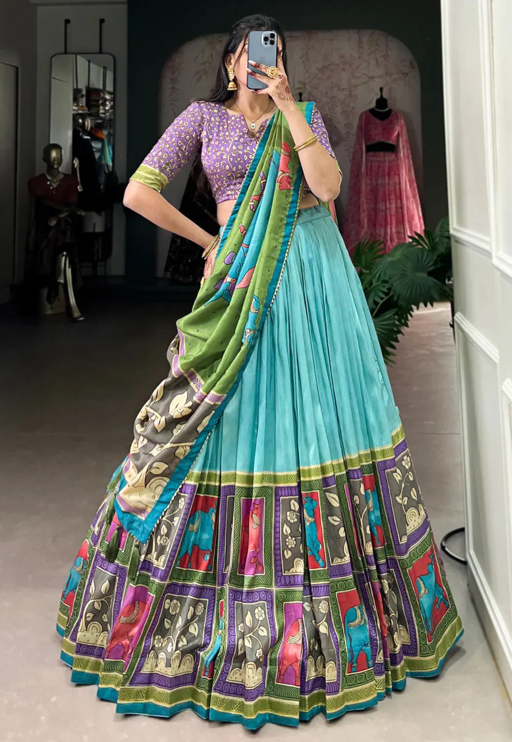 Sky Blue Tussar Silk Lehenga Choli 302037