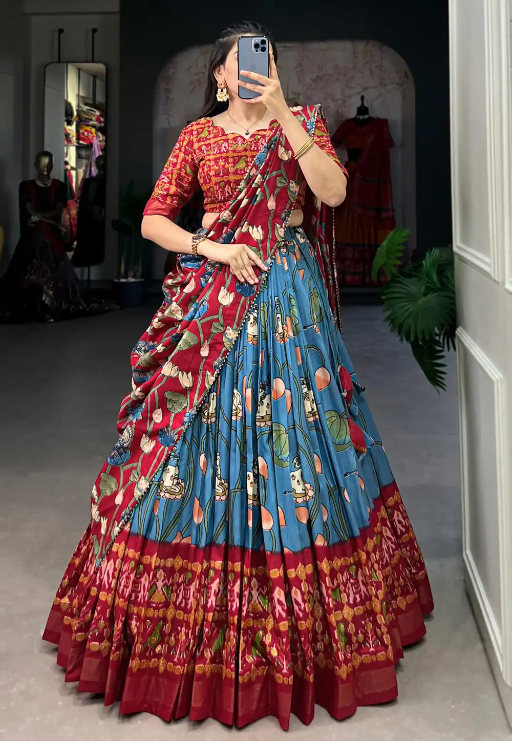 Sky Blue Tussar Silk Navratri Chaniya Choli 291793