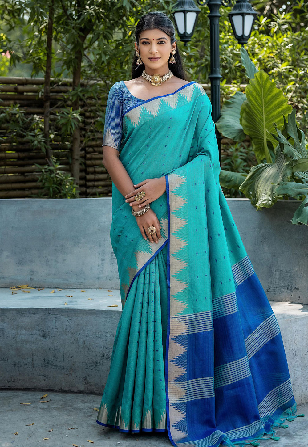 Sky Blue Tussar Silk Saree With Blouse 281978